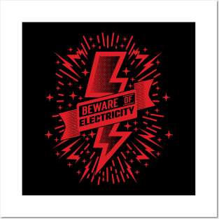 Beware Of Electricity Retro Vintage v5 Posters and Art